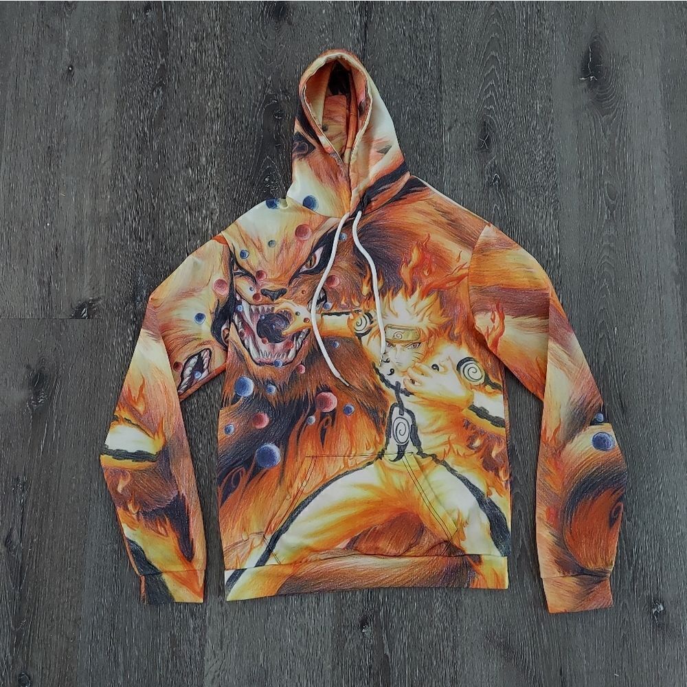 Naruto Anime Fire Wolf Hoodie Large